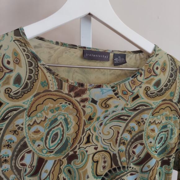 Relativity XL Long Sleeve Paisley Mesh Top Sheer Sleeves 90s Y2K Fairy - Picture 5 of 10